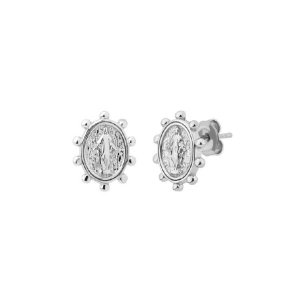 ❤️ LADY OF GRACE STUD STERLING SILVER EARRINGS - Picture 1 of 6